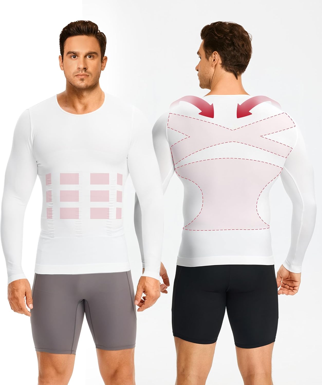 Nebility Shapewear Men Long Sleeve Compression Shirt - Slimming Body Shaper Tummy Control Workout Tank Top Undershirt - Image 2
