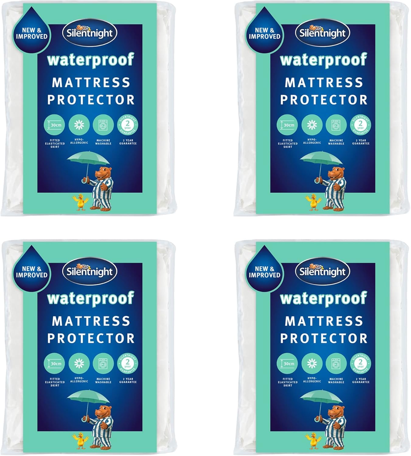 Silentnight Waterproof Mattress Protector - Double, 4 Pack Mattress Protector with Deep 30cm Fitted Skirt and Soft Touch Quiet Rustle Free Cover - Machine Washable and Hypoallergenic - Double, 4 Pack