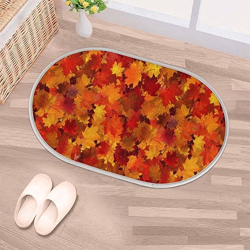 Tavisto Thanksgiving Maple Leaf Bathroom Rug Mat Memory Foam Soft Plush Area Rug Non-Slip Absorbent Oval Rug for Bedroom Bathroom Bathtub Shower