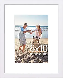 decorUhome 8x10 Picture Frame, Display Photos 5x7 with Mat or 8x10 Unmatted, Engineered Wood Frame with Plexiglass for Wall and Tabletop Display, White, Set of 1