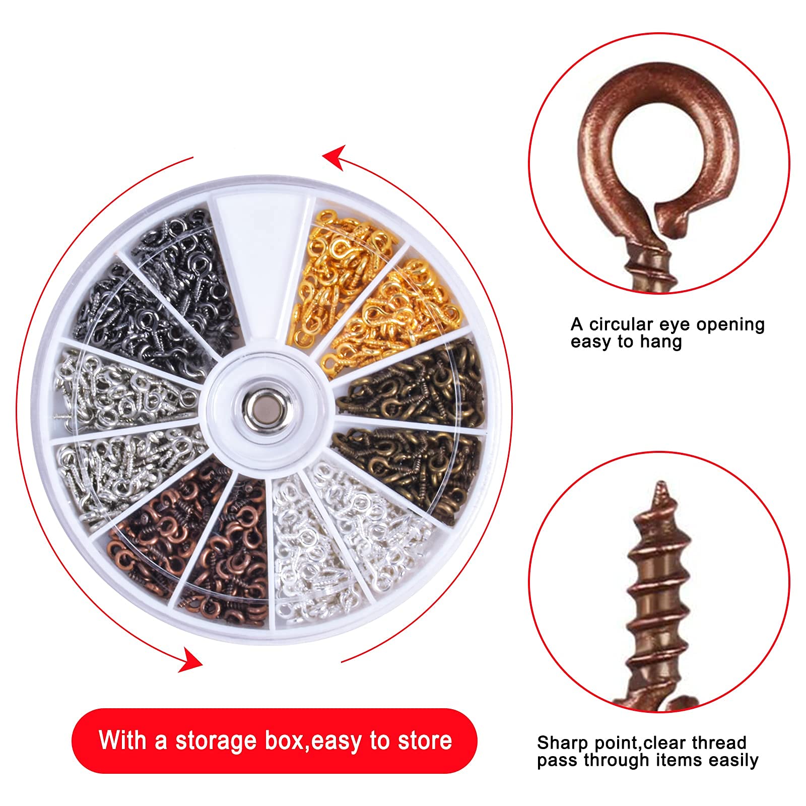 600 Pezzi Mini Viti a Occhiello, Ganci a Vite con Occhiello, Occhielli Viti Filettati Bulloni a Occhiello, Vite Perno Occhio in Metallo per Gioielli Creazione di Artigianato Fai da Te, 4 x 8 mm