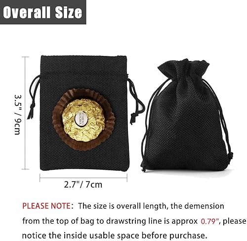 Miniatura 4 de 20 bolsas de regalo de arpillera negra con cordón de 2.7 x 3.5 pulgadas, lino para Halloween, dulces, joyas, bolsa de yute para bodas y fiestas