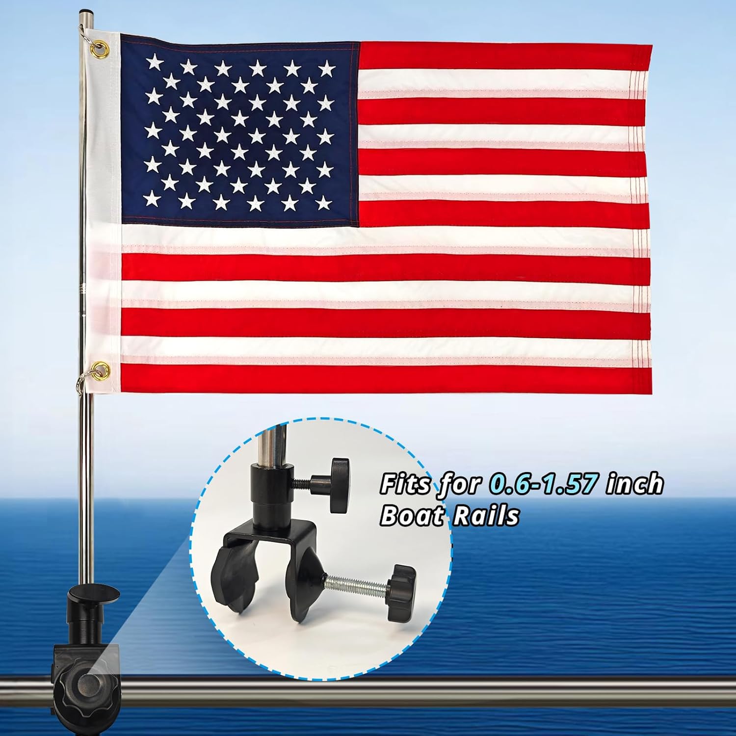 American Boat Flag Pole Kits Marine 12"x18", Stainless Steel Boat Flag Pole with 1x Storage Bag, Adjustable Flagpole Holder with 50 Embroidered Stars American Flag Boat Accessories - Image 3