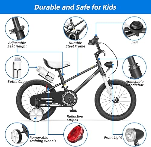 Miniatura 3 de Glaf Bicicleta para niños de 12, 14 y 16 pulgadas, con ruedas de entrenamiento para niños y niñas a partir de 3 años, bicicleta con soporte para