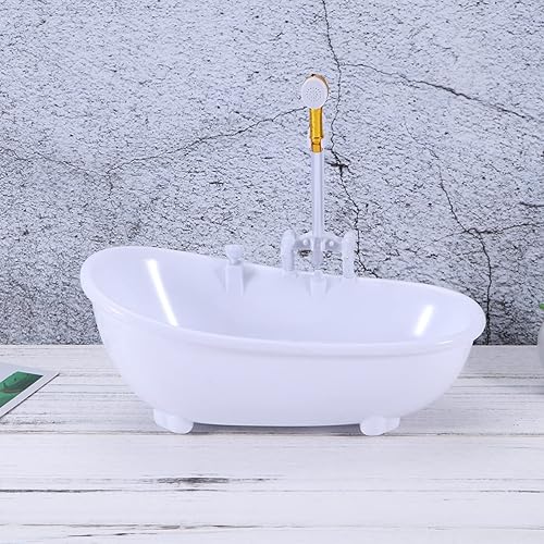 Miniatura 3 de Toyvian Set de baño de muñeca muñeca eléctrica Bañera Casa Furnisher Madera Mini bañera Miniatura Blanco Miniatura Casa Playsets
