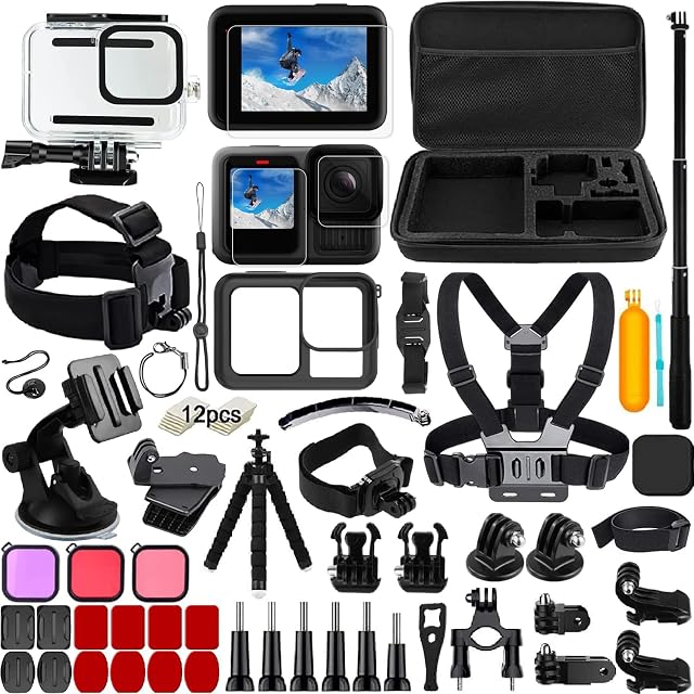 65-in-1 Accessories Kit for GoPro Hero 13 Black, Action Camera Accessories Set, Protective Film Waterproof Case Silicone Protective Case Selfie Stick Filter for GoPro Hero 13