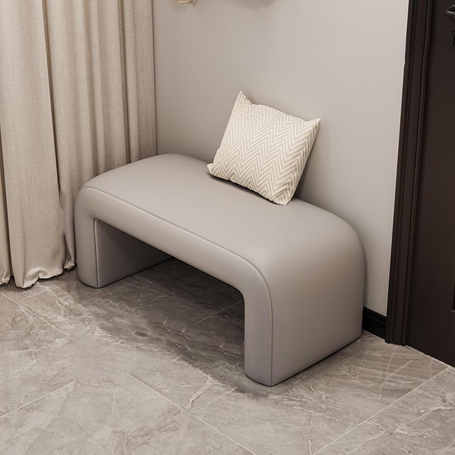 47" Modern Bedroom Bench, Stylish Leather Pouf, Functional Entryway Seating, Chic Foot of Bed Storage, Versatile Fashion Retail Display Bench