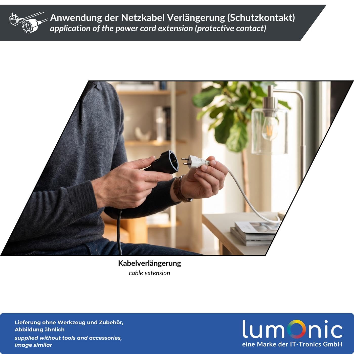 Lumonic Schuko Verlängerungskabel Weiß, 30 m, 230 V - Kindersicherung in der Buchse, für Waschmaschine und Geschirrspüler, Knickschutz am Stecker
