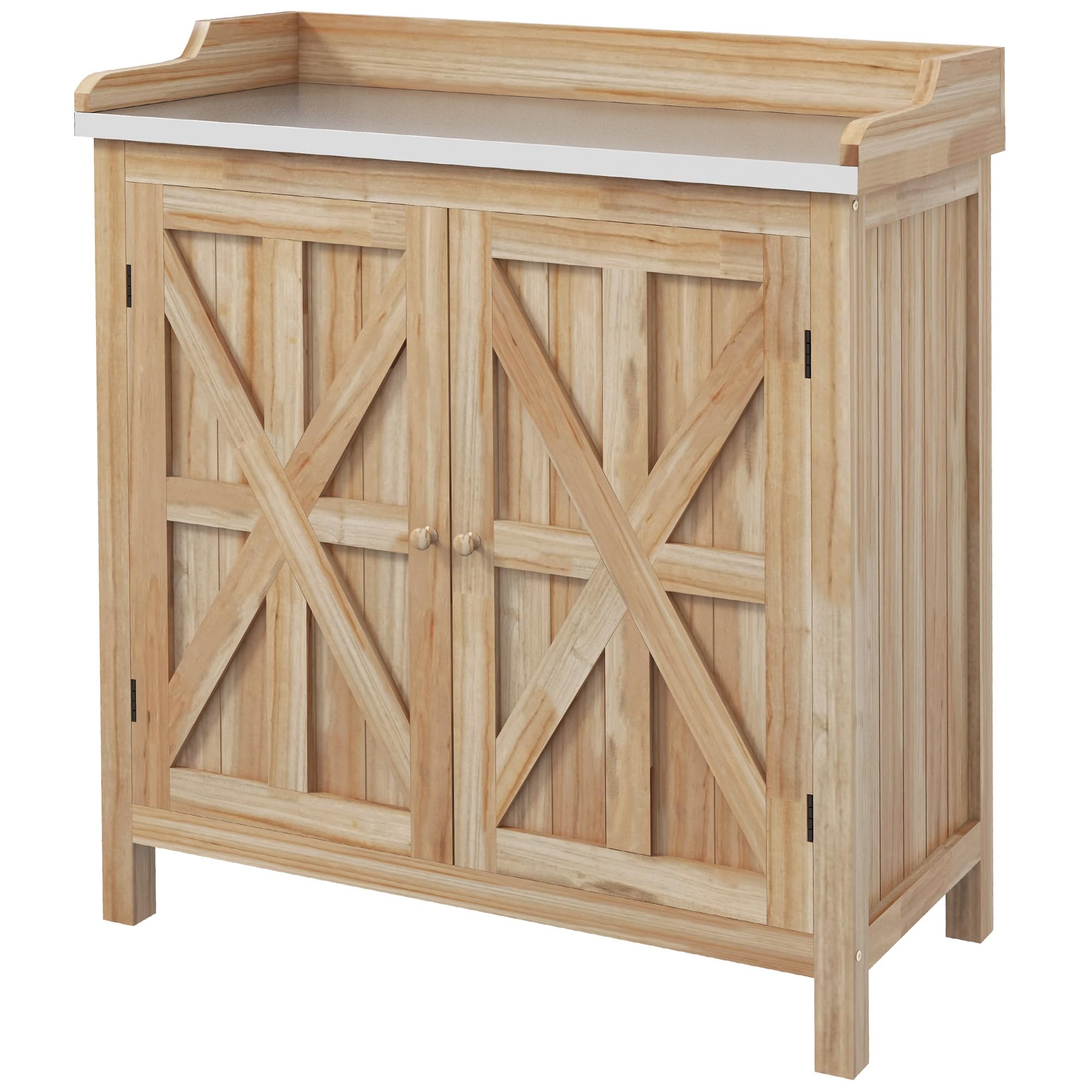 Outsunny Table de rempotage avec Plateau Galvanisé, Armoire de Rangement