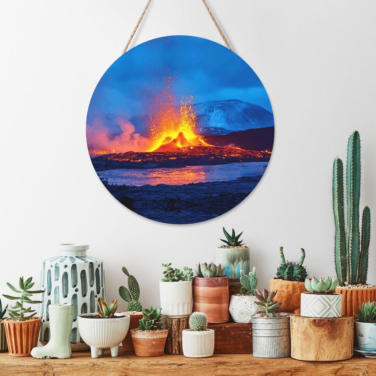 Lava Round Ornaments - Wood Slice Ornaments, Round Wood Panel Painting for Holiday and Home Decor