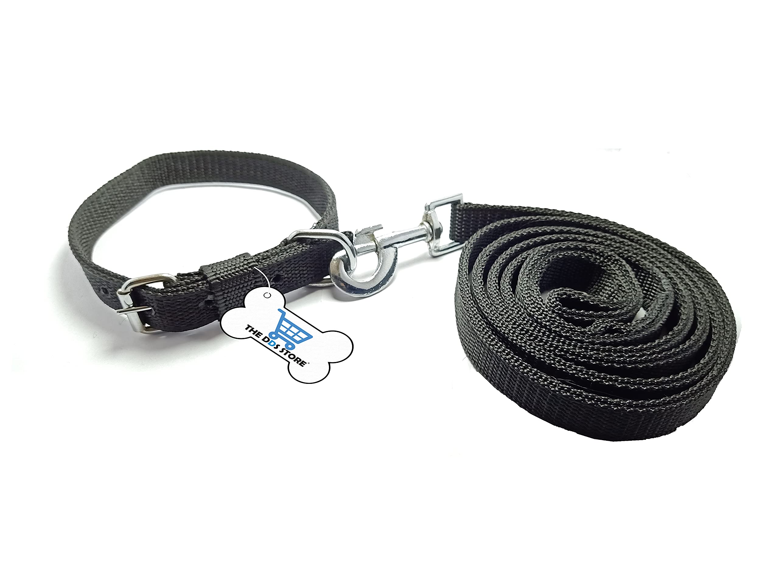 THE DDS STORE Dog Neck Collar Belts and Leash Set (Red Color, Waterproof, Medium, Leash) Dog Belt Combo of Dog Collar with Dog Leash Specially for Medium Breed (Medium, Black)