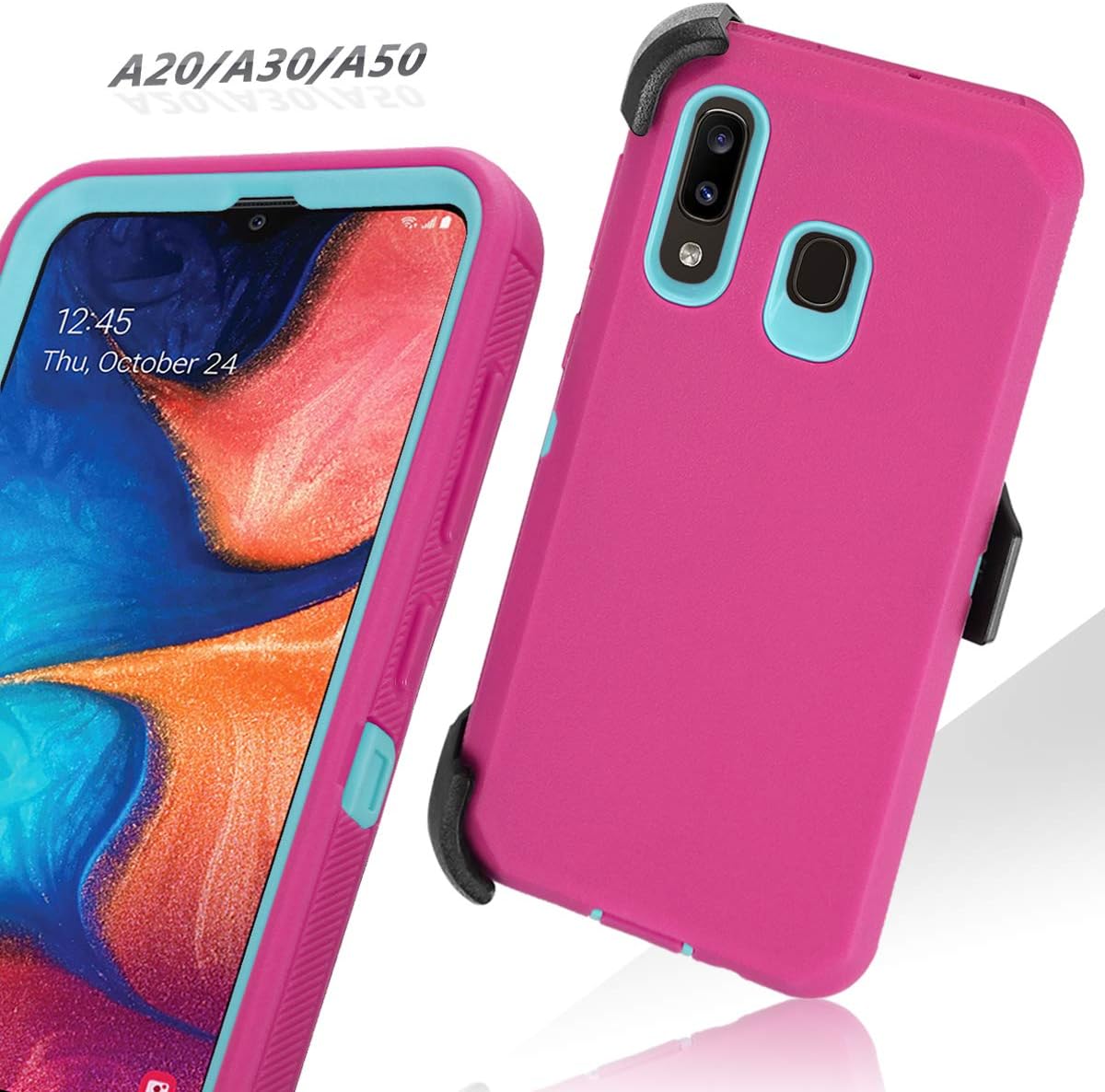 Annymall Galaxy A50 Case,Galaxy A20 Case,Galaxy A30 Case, Heavy Duty [with Kickstand & Built-in Screen Protector] Defender Armor Protective Cover for Samsung Galaxy A20/A30/A50 (Rose/Green)