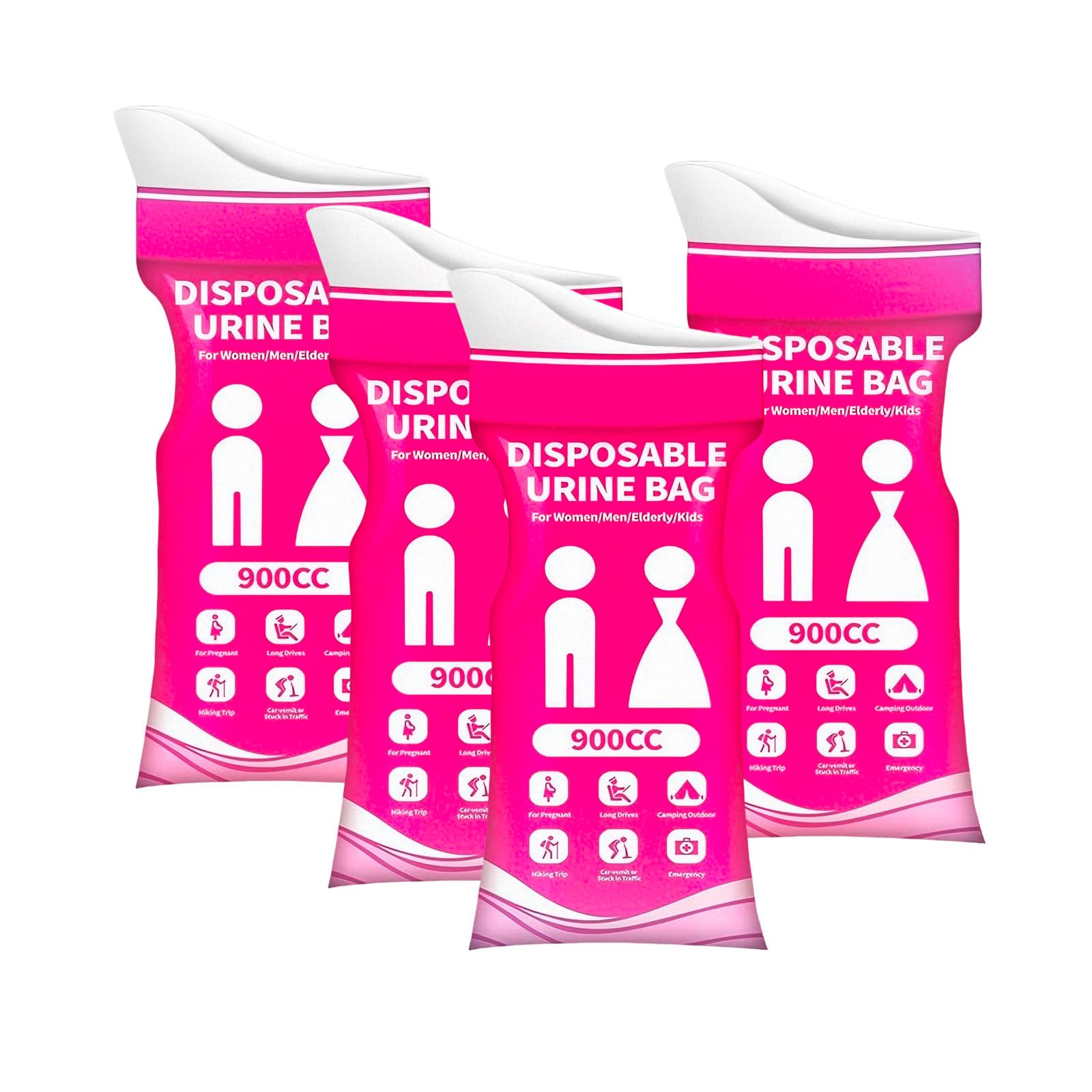 4 Pack Disposable Urine Bags for Travel - Emergency Travel Urinal, 900ML Leak-Proof Pee Bags for Men &amp; Women with Absorbent Paper, Portable Toilet Bags for Car &amp; Outdoor