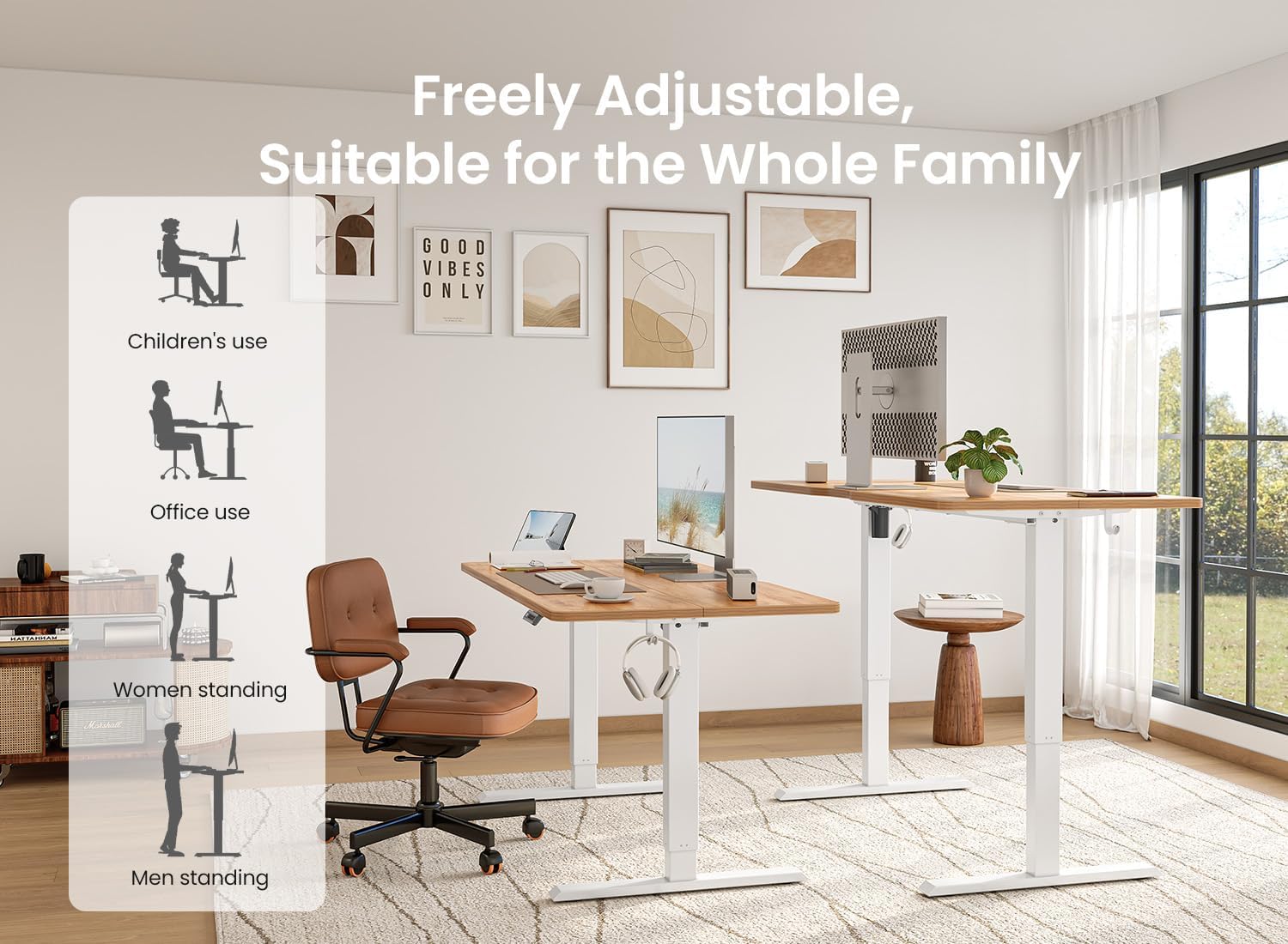 BANTI 48 × 24 Inches Standing Desk, Ergonomic, Electric Height Adjustable, Sit and Stand Up, Computer Office Desk with Splice Board, White Frame/Light Rustic Top - 4