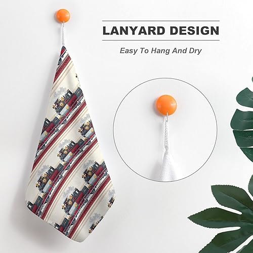 Miniatura 5 de Decorative Hand Towels for Bathroom - Retro Red Train Print Soft Absorbent Small Bath Hand Towels for Kitchen, Farmhouse, Spa, Hotel, Guest Tea and