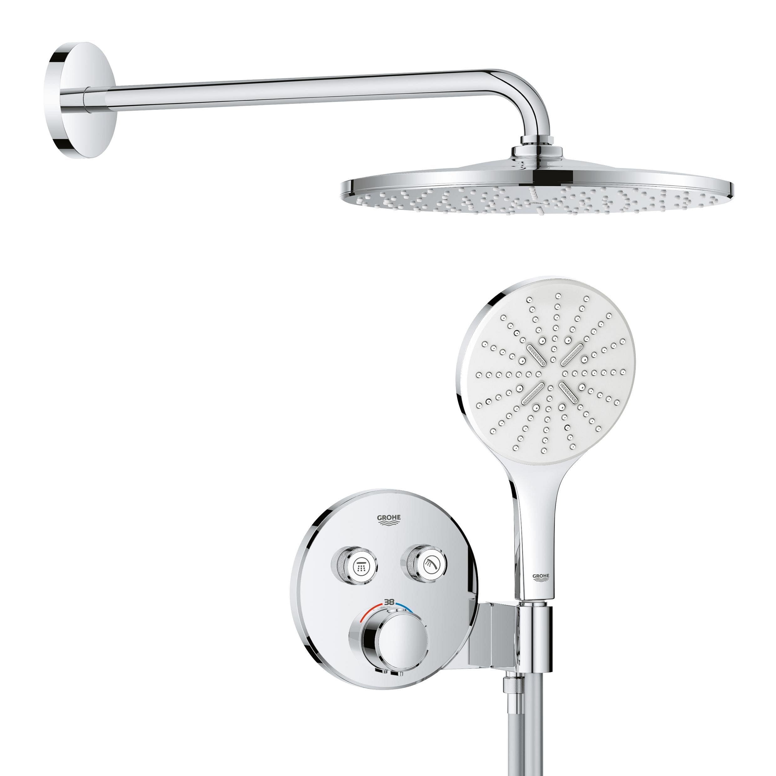 GROHE Precision SmartControl 310, podtynkowy system prysznicowy (31 cm deszczownica z termostatem, głowica prysznicowa 1 rodzaj strumienia, kompletny zestaw, wąż prysznicowy 1,50 m), okrągły, chom