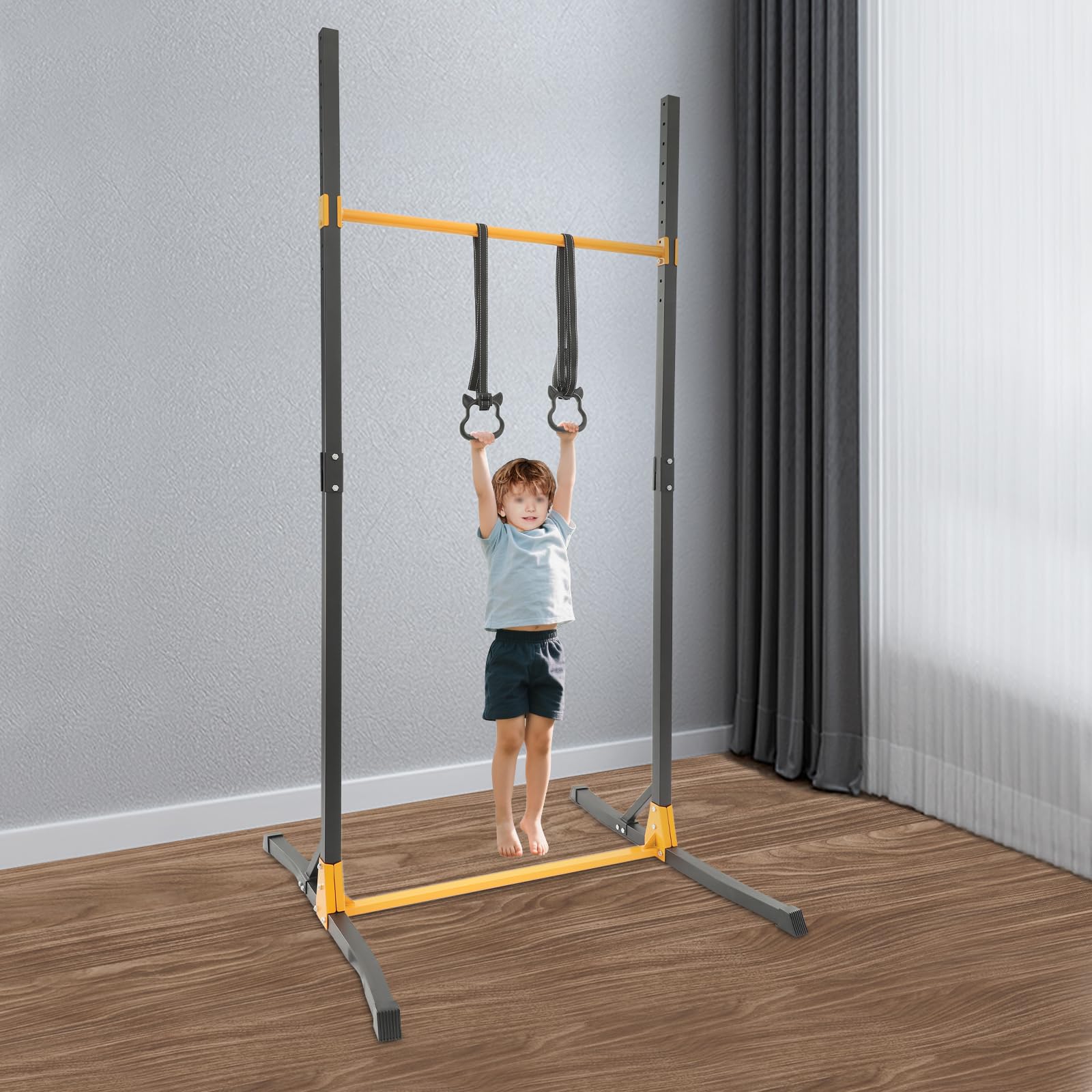 Power Tower, sbarra per trazioni con 2 anelli, regolabile in altezza in 11 posizioni (160-215 cm), portata 400 kg, stabile attrezzo fitness per la casa