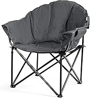 Vista 13 de Giantex Silla de camping portátil, silla plegable para exteriores con platillo de luna para césped con asiento acolchado suave, portavasos y bolsa