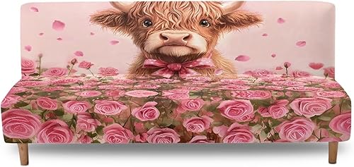 Miniatura 21 de Fundas para sofá cama con estampado de vaca marrón girasol con bandas elásticas para el hogar, sala de estar, fácil de instalar, antideslizante,
