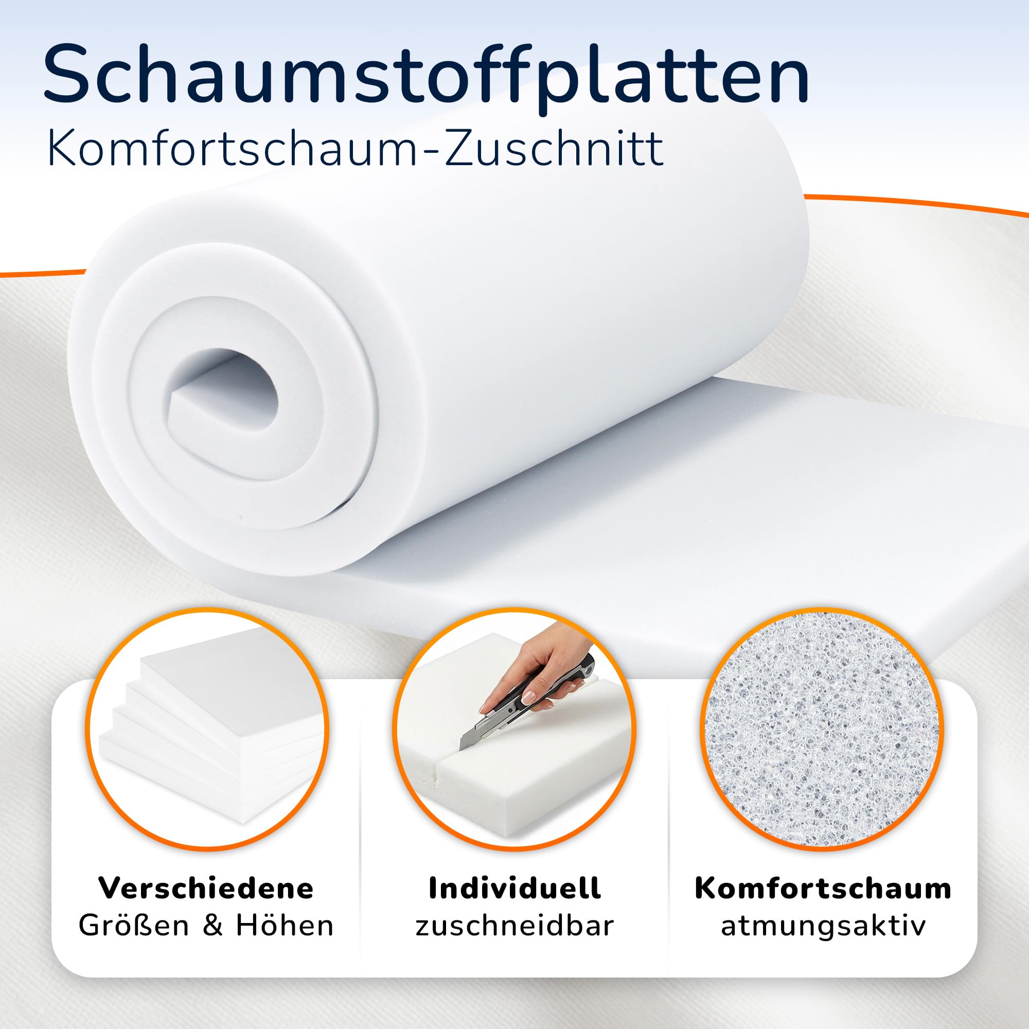 MSS e.K. Schaumstoffplatte Polster Auflage Topper - 200 x 50 x 5 cm - RG27/45