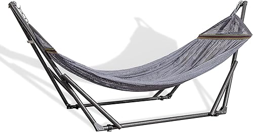 Best Home Fashion Hamaca con soporte de acero plegable de capacidad de 450 libras y funda de transporte, portátil y ajustable, perfecta