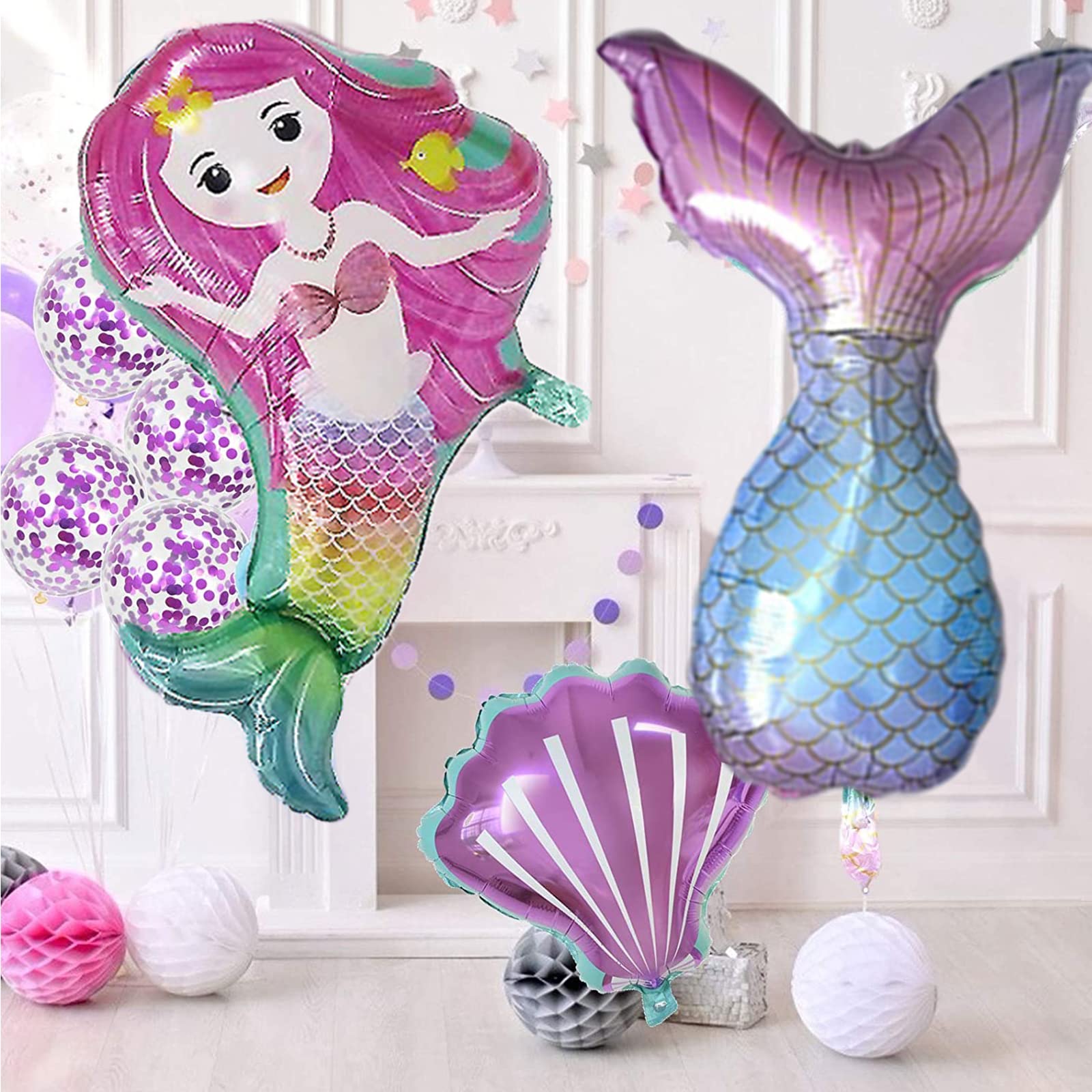 Meerjungfrau Geburtstagsdeko-Set – Mit Banner, Hintergrund & Ballons Für Mädchen-Party Zum 3., 4., 5., 6., 7. Geburtstag