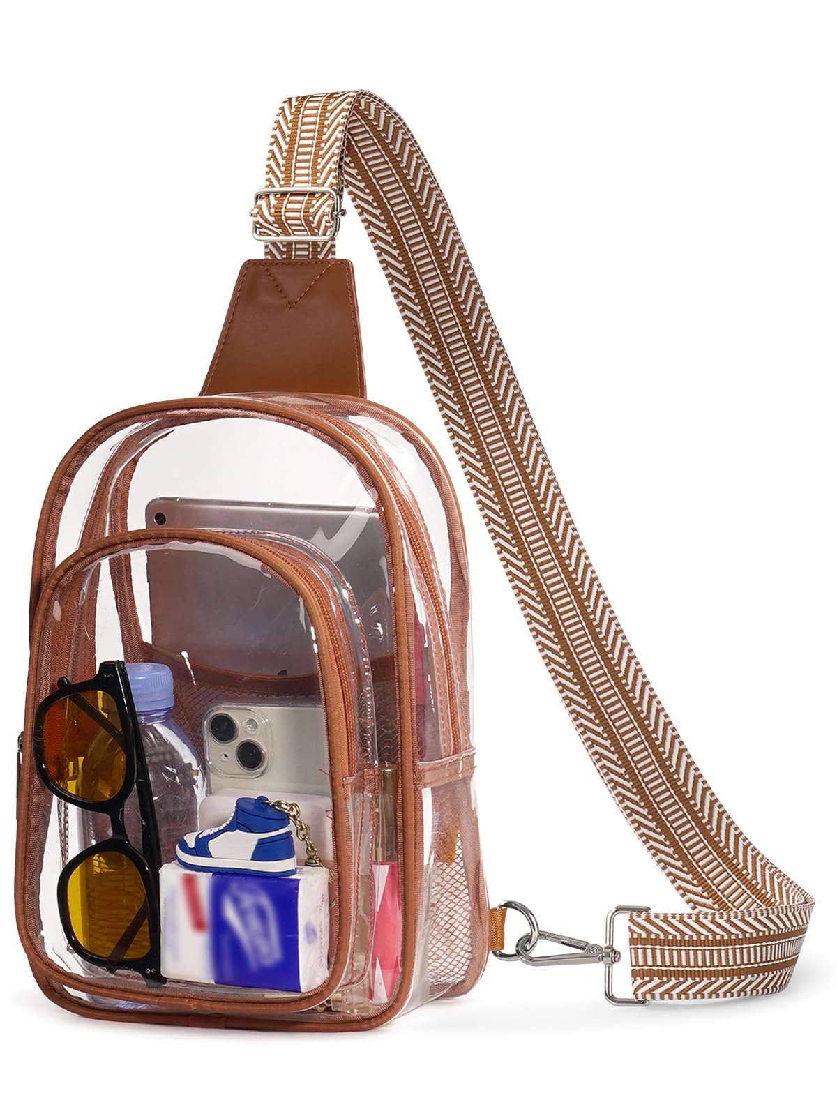 Flowston 3 Pockets Clear Bag for Stadium Events Large Clear Sling Crossbody Backpack Fanny Pack Concert Purses for Women Men