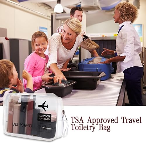 Miniatura 3 de BELISIMO Neceser de viaje transparente aprobado por la TSA con accesorios de viaje, tamaño de cuarto de galón, bolsa de cosméticos, bolsas de