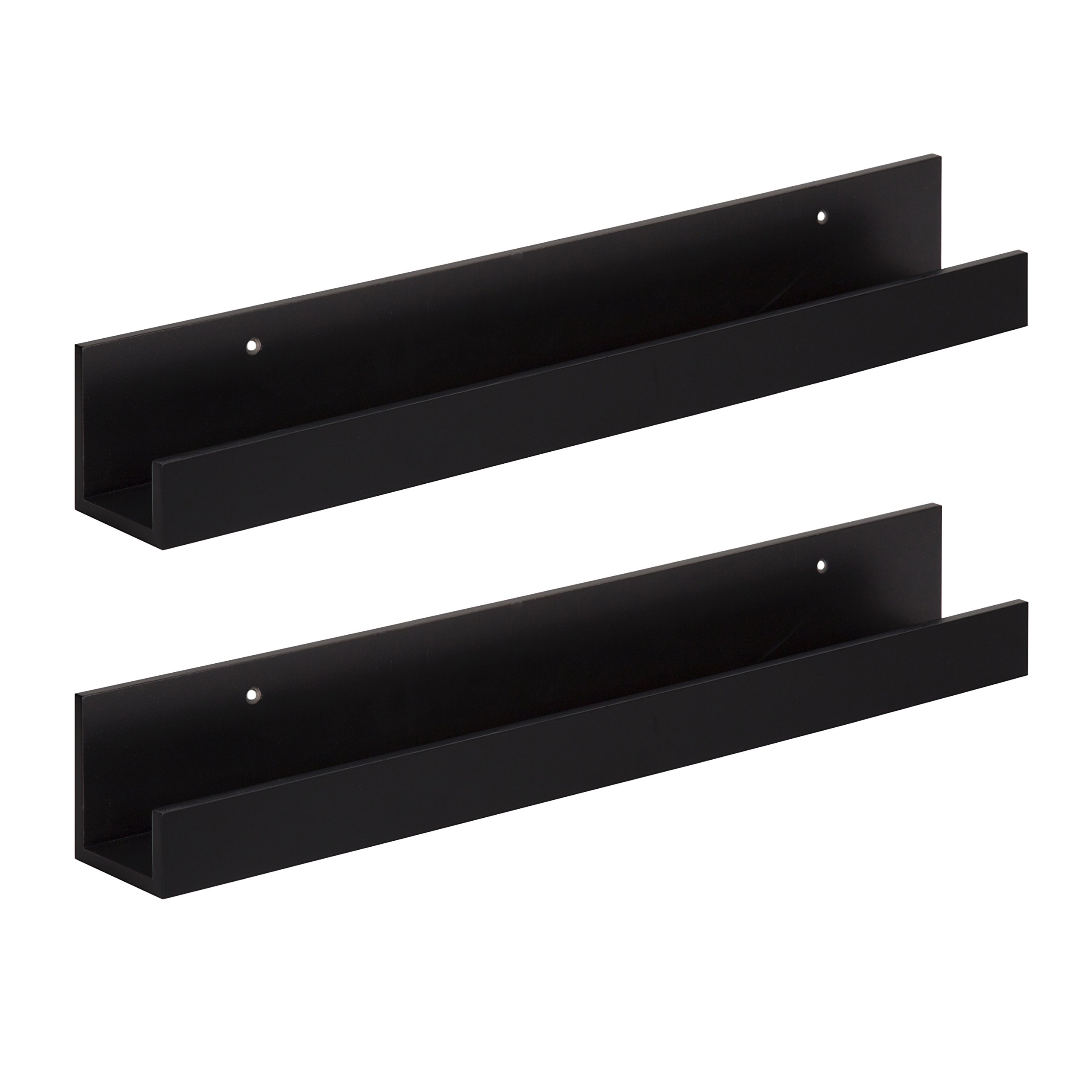 Kate and Laurel Levie 24 inch 2-Pack Wood Floating Wall Shelf Picture Frame Holder Ledge, Black