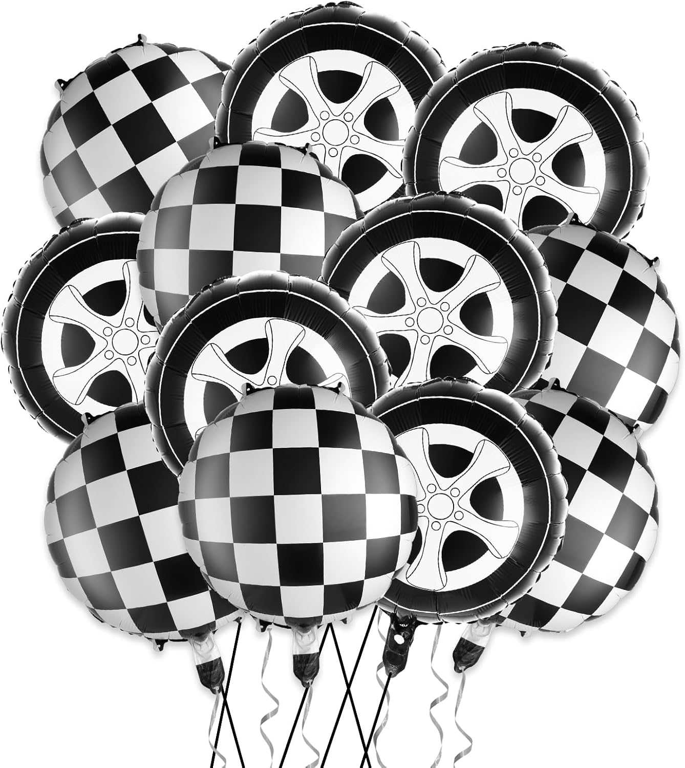 12 Pieces Checkered Balloons, Race Car Balloons Car Wheel Balloons Tire