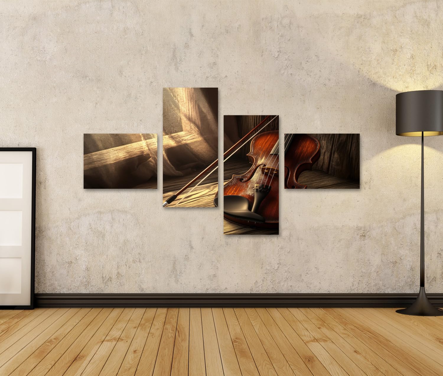 islandburner Quadro su tela violino alla luce del sole su pavimento in legno per soggiorno amanti della musica negozio di musica immagini murali poster