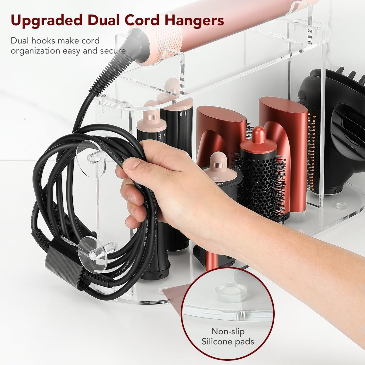 Storage Holder Compatible with Dyson Airwrap Styler Accessories, Upgraded Acrylic 7 Holes Countertop Organizer Stand, Desktop Organizer for Attachments for Bathroom