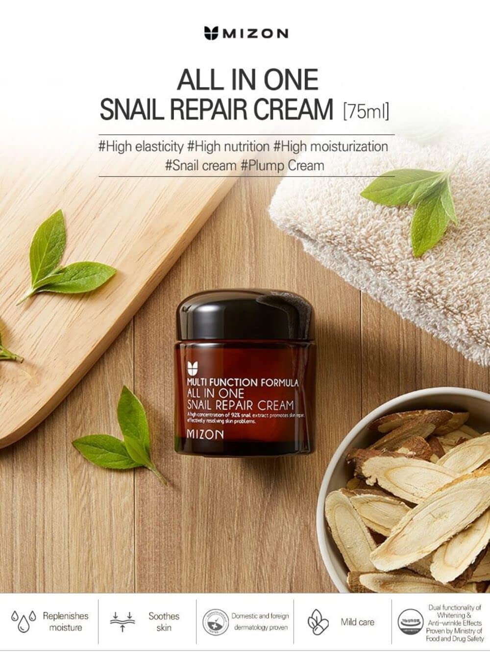 MIZON Multi Function Formula All In One Snail Repair Cream 75 ml, white, 75 g (Pack of 1) - Image 3