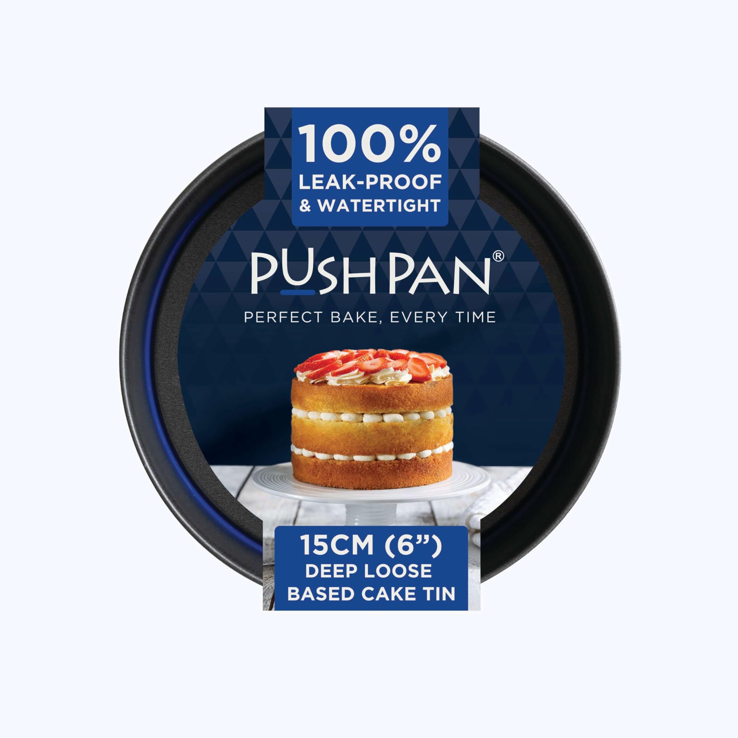 PushPan 6 Inch Deep Cake Tin | Patented Silicone Seal | Leak-Proof & Watertight Round Baking Tin | Non-Stick Low Carbon Steel | 15cm Cake Tin | Dishwasher, Oven & Freezer Safe