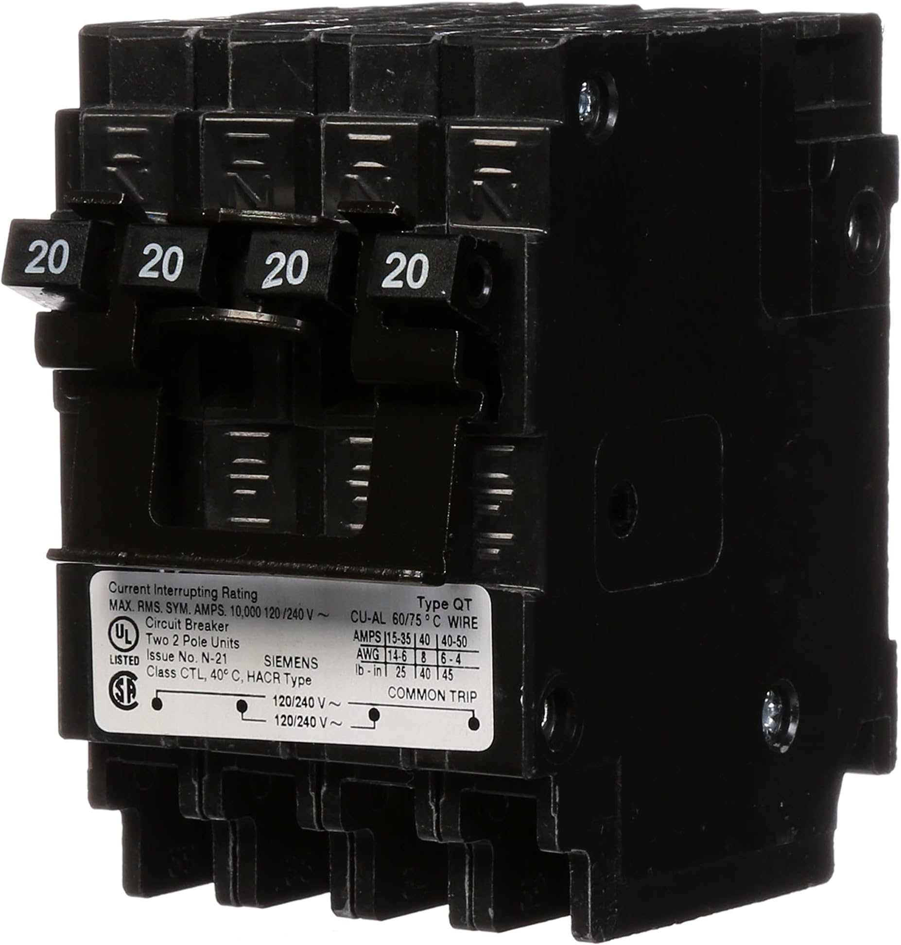 Q22020CT2 Two 20-Amp Double Pole Circuit Breaker