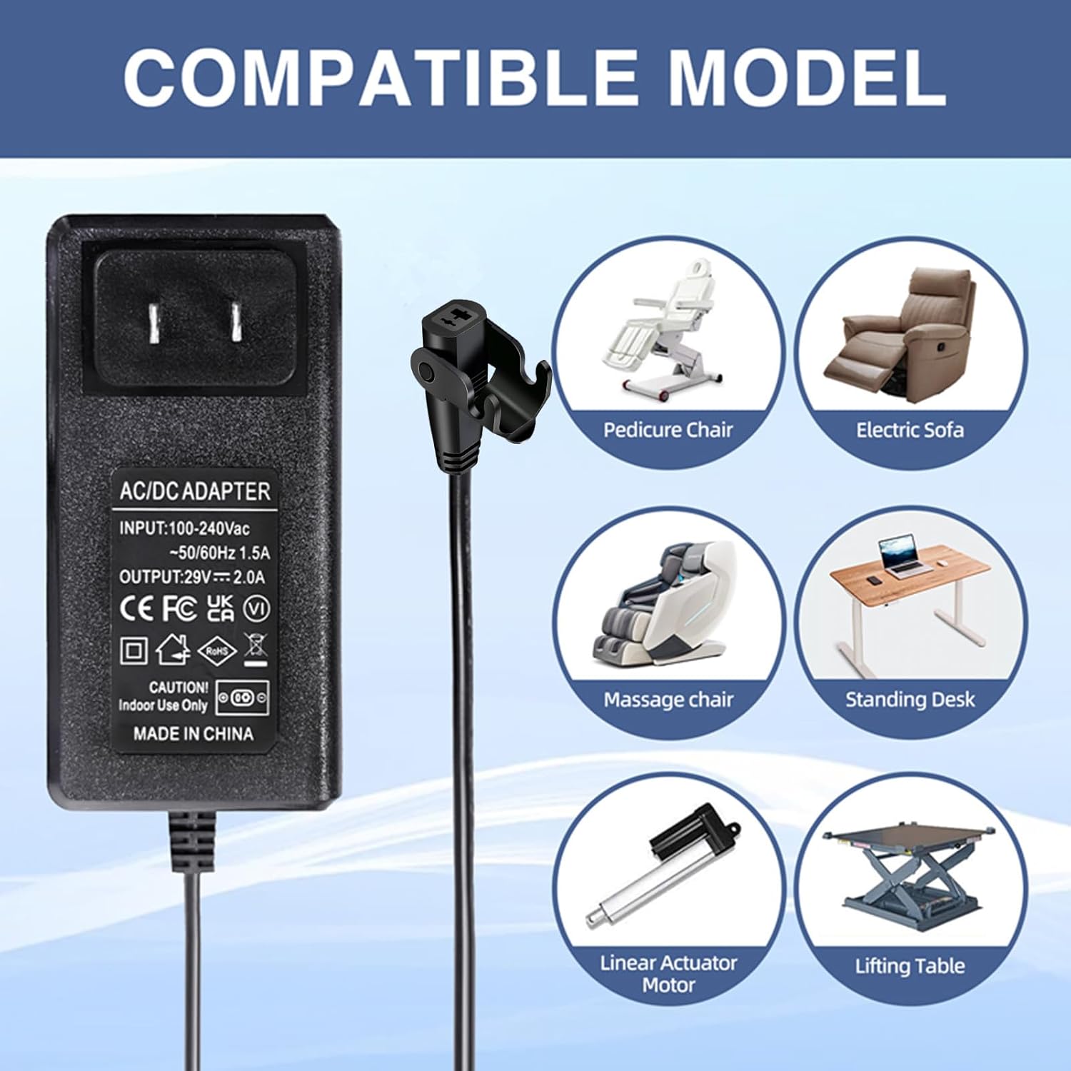 29V 2A Power Supply Cord for Recliner and Lift Chair, 29V AC/DC Switching Power Supply Transformer (Model ZB-H290020A-C ZBPOWER), for Limoss Okin Power Recliner, Lift Chair and Adjustable Bed