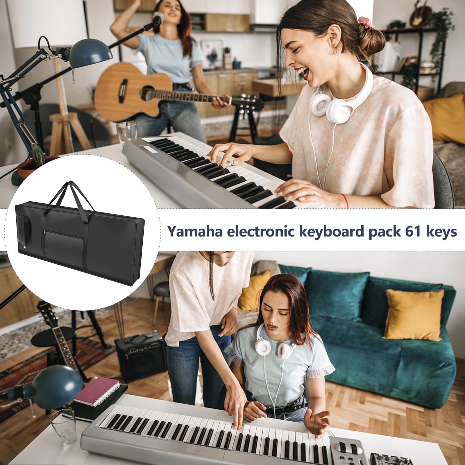 Housse de transport pour piano électrique 61 touches, portable rembourrée avec poignée, bandoulière réglable et 2 poches latérales, sac pour clavier en tissu Oxford 420D pour piano numérique, 100 x 40