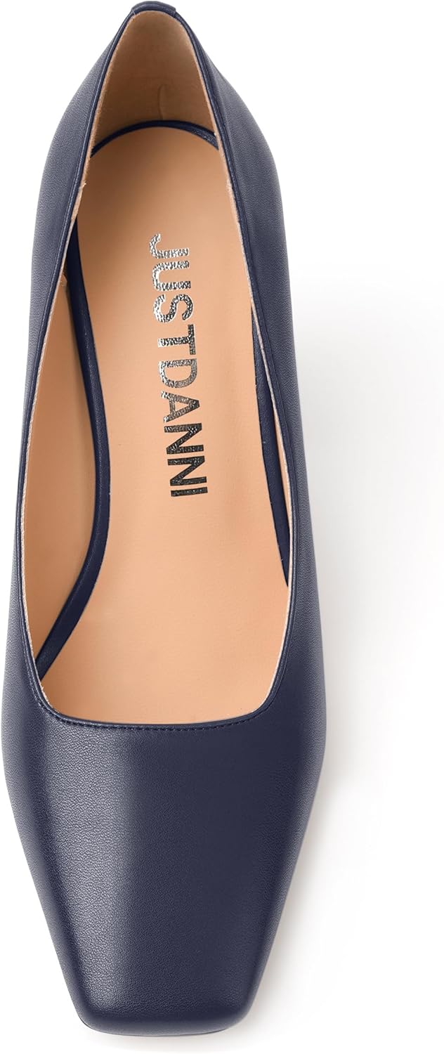 JUSTDANNI Womens Matte Work Formal Comfortable Square Toe Slip On Block High Heel Pumps Shoes 2.5 Inch 10 Navy Blue image 3 of 7 B0CKBLCT2K