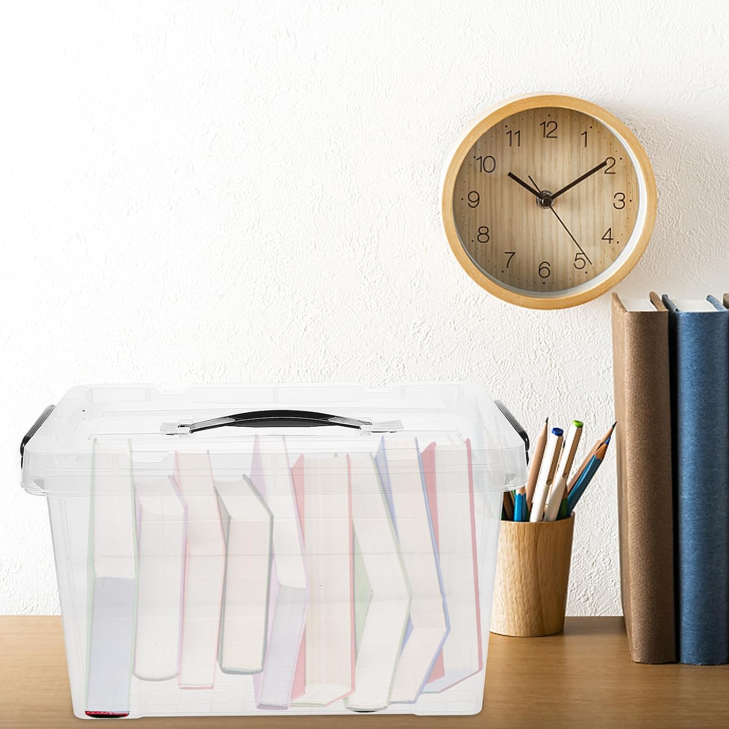 SECFOU Underbed Storage Bin with Lid Plastic Container for Clothes and Sundries, Stackable and Practical Storage Box for Bedroom or Home Organization, 33x23.5x20.5cm Style