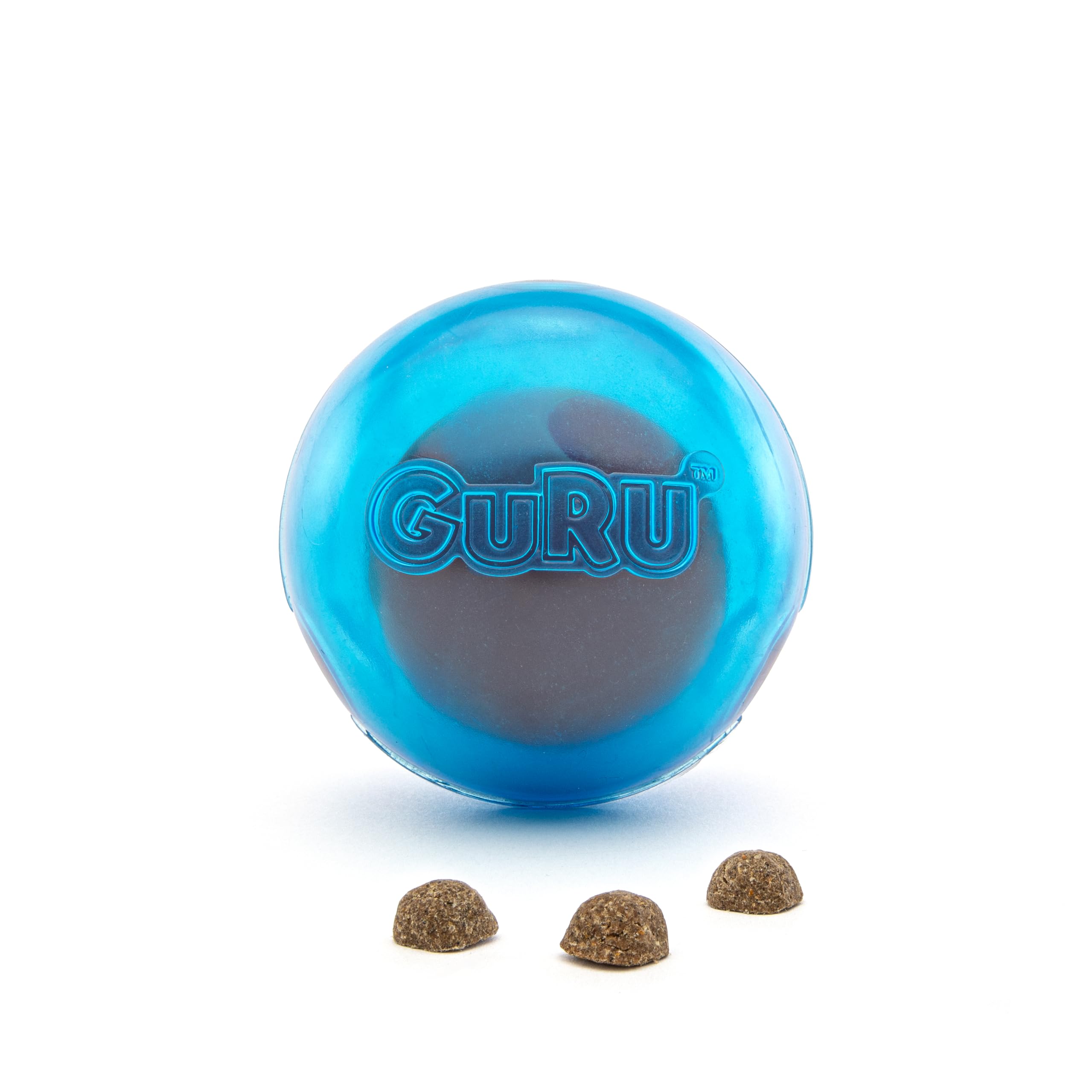 Guru Ball - Medium Blue - Dog Toy Hides Dispenses Treats Slow Feeding Easy Loading Durable Rubber Roll-Bounce-Spin-Tumble-Solve-Play