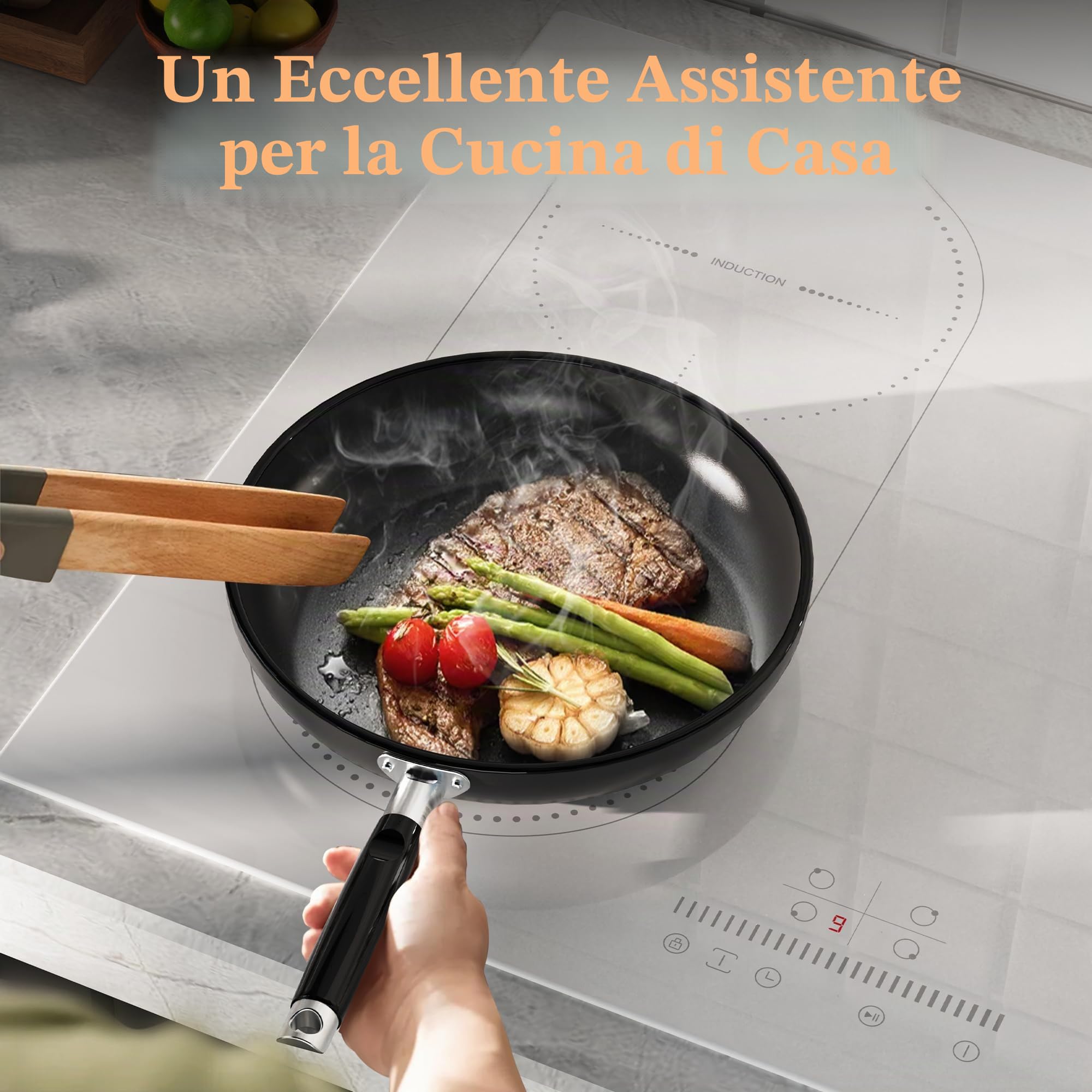 NOXTON Piastra a induzione bianca, 4 fuochi, 60 cm, zona flessibile | Funzione Boost, comandi scorrevoli, funzione di isolamento termico, cronometro, 60 cm, 3500 W, con spina
