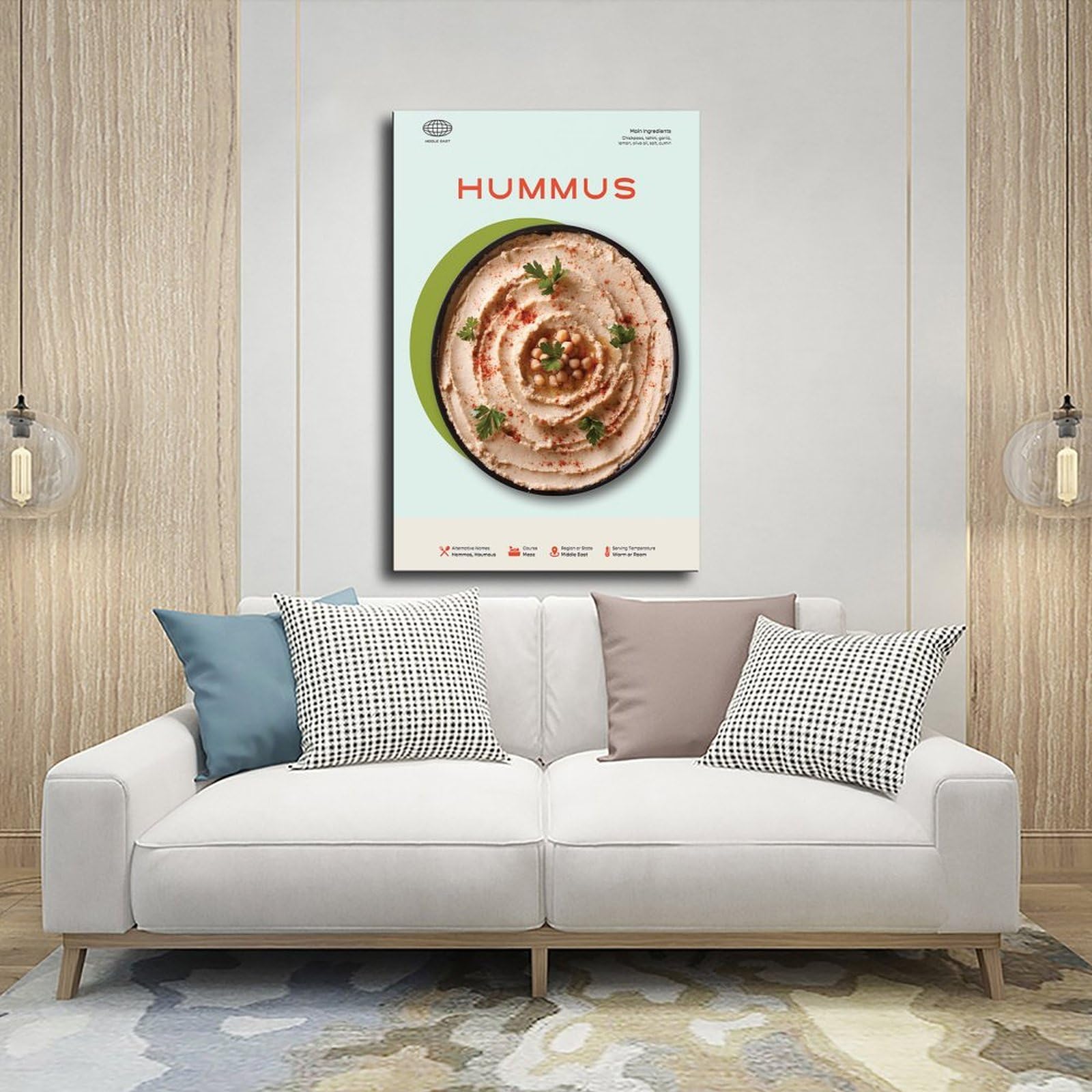 DEZARO Hummus Food-Serie Poster auf Leinwand, Schlafzimmer, Dekoration, Sport, Landschaft, Büro, Raumdekoration, Geschenk, Rahmen-Stil, 50 x 75 cm
