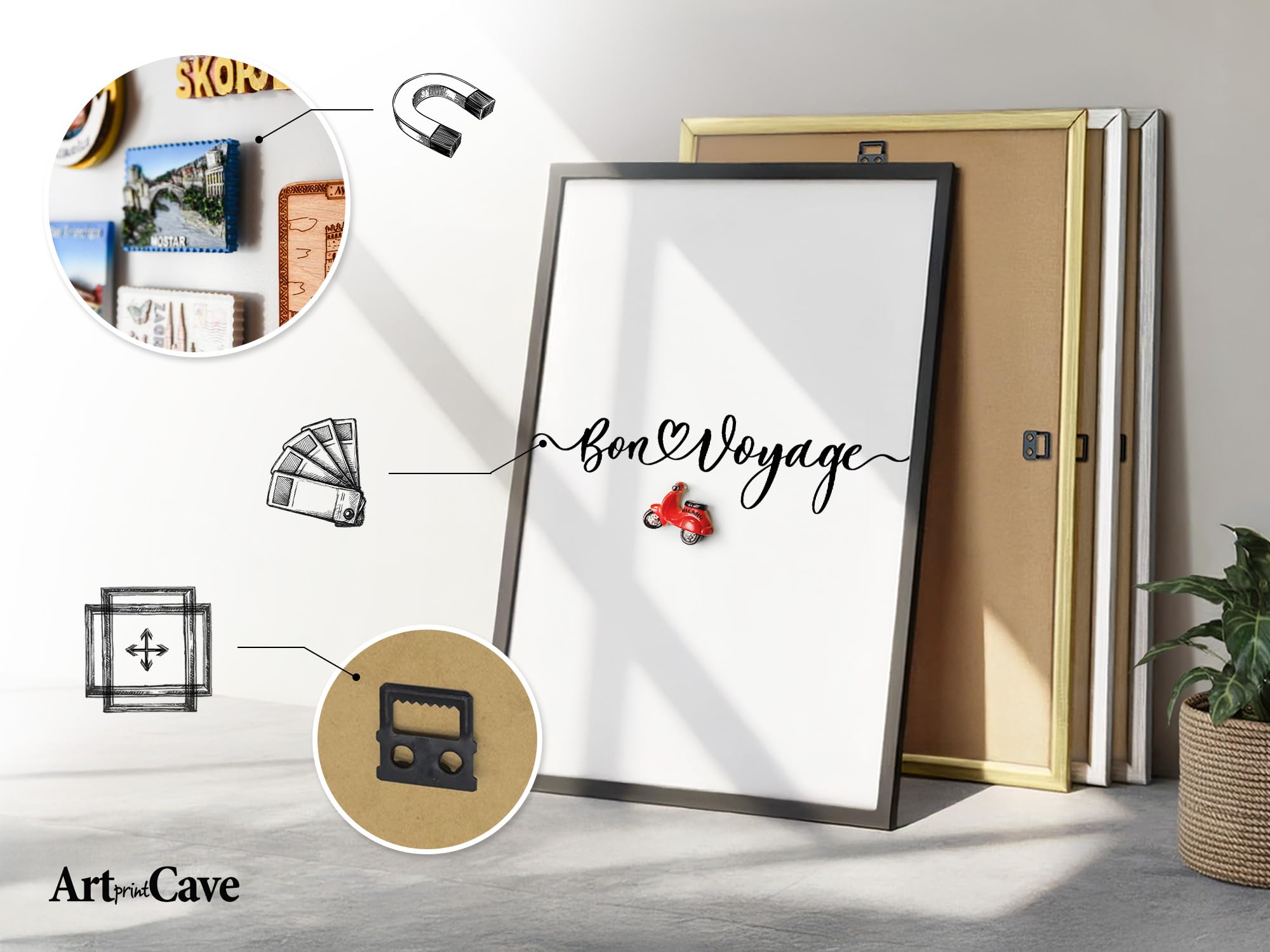 Magnetwand 100x70 cm | mit Silbernem Rahmen | Neutralgrau | Einfache Montage | Magnetische Tafel | Für Büro und Homeoffice | Magnetboard | Für Notizen, Wochenplaner & Organisation