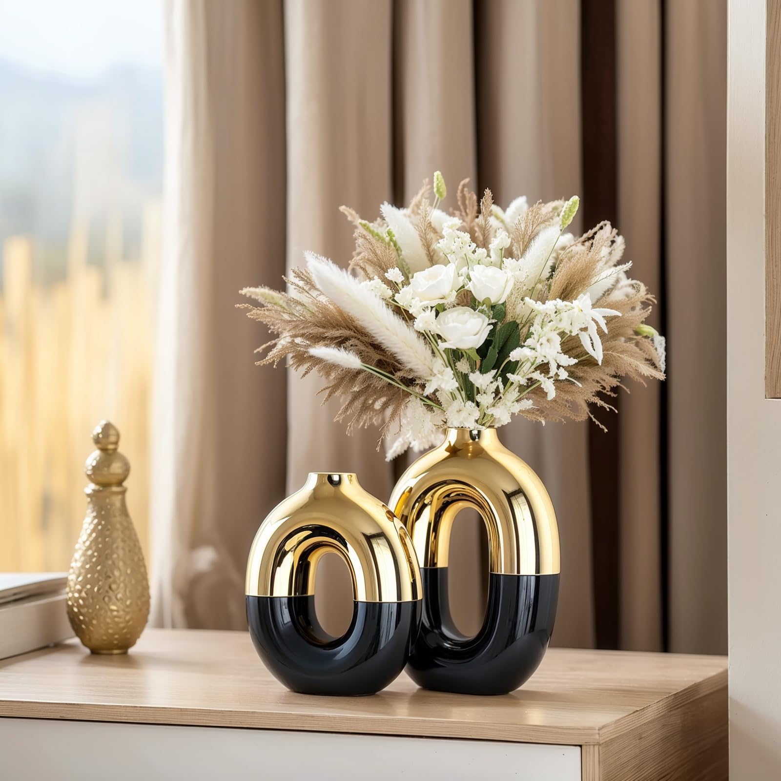 Amazon.com: Black and Gold Ceramic Vase Set Home Decor,Round Donut