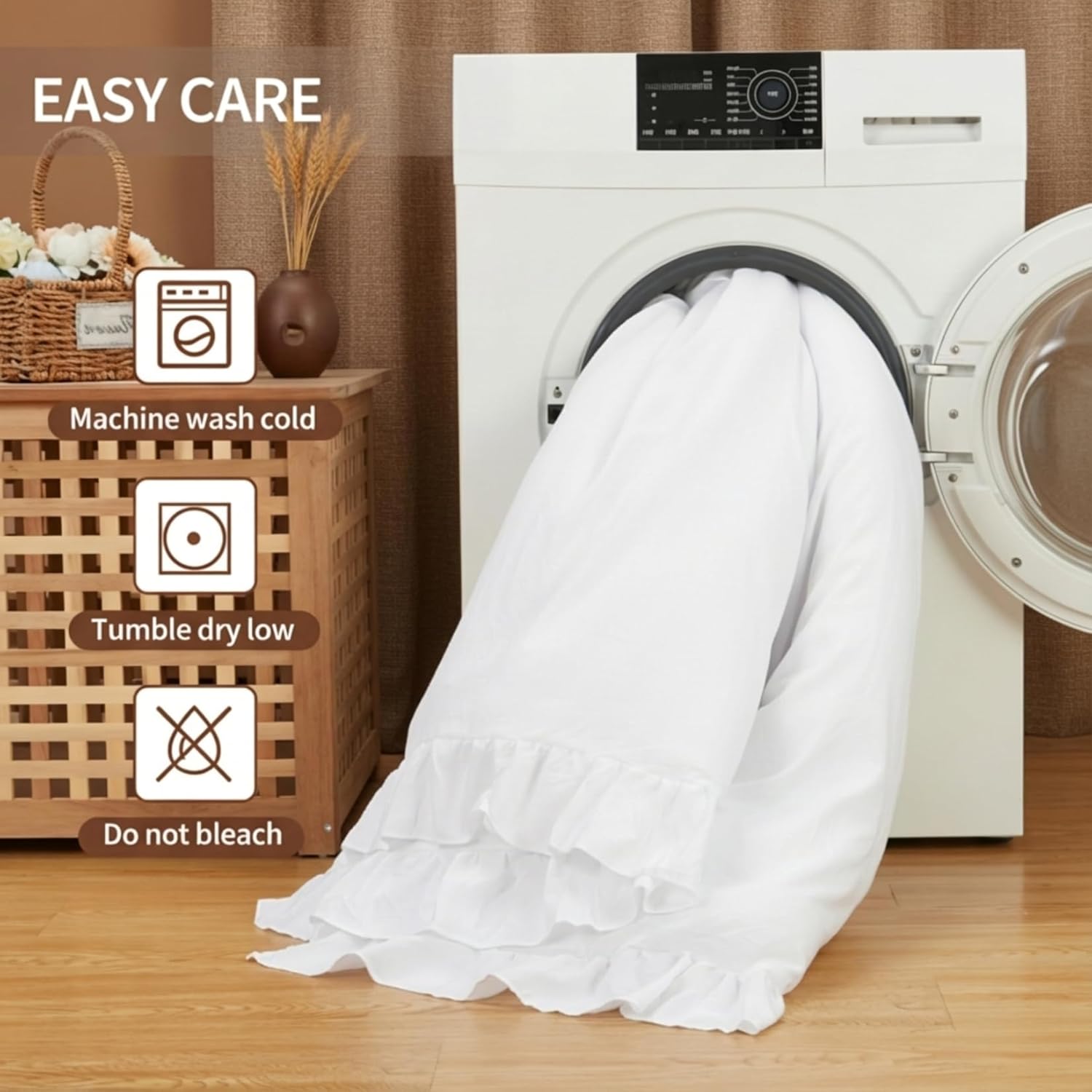 CAROMIO White Ruffled Queen Size Comforter Set, 3PCS Soft Washed Microfiber Lightweight & Fluffy All-Season Bedding Comforter with Vintage French Country Style, White, 90x90 in - Image 8