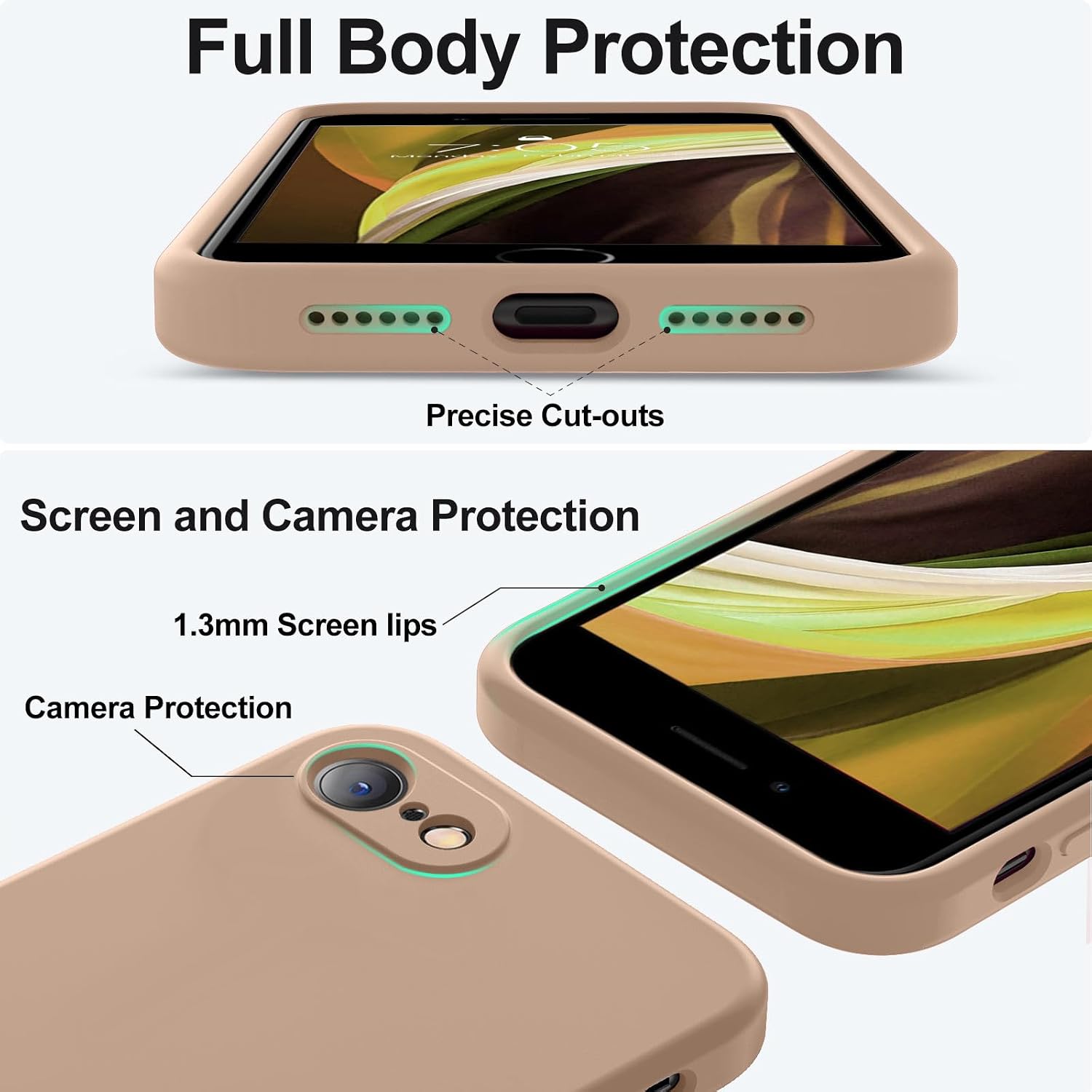  for iPhone SE Case 2022/3rd/2020,iPhone 8/7 Case, Upgraded Liquid Silicone with [Flat Edges] [Camera Protection] [Soft Anti-Scratch Microfiber Lining] Phone Case for iPhone SE - Light Brown thumbnail