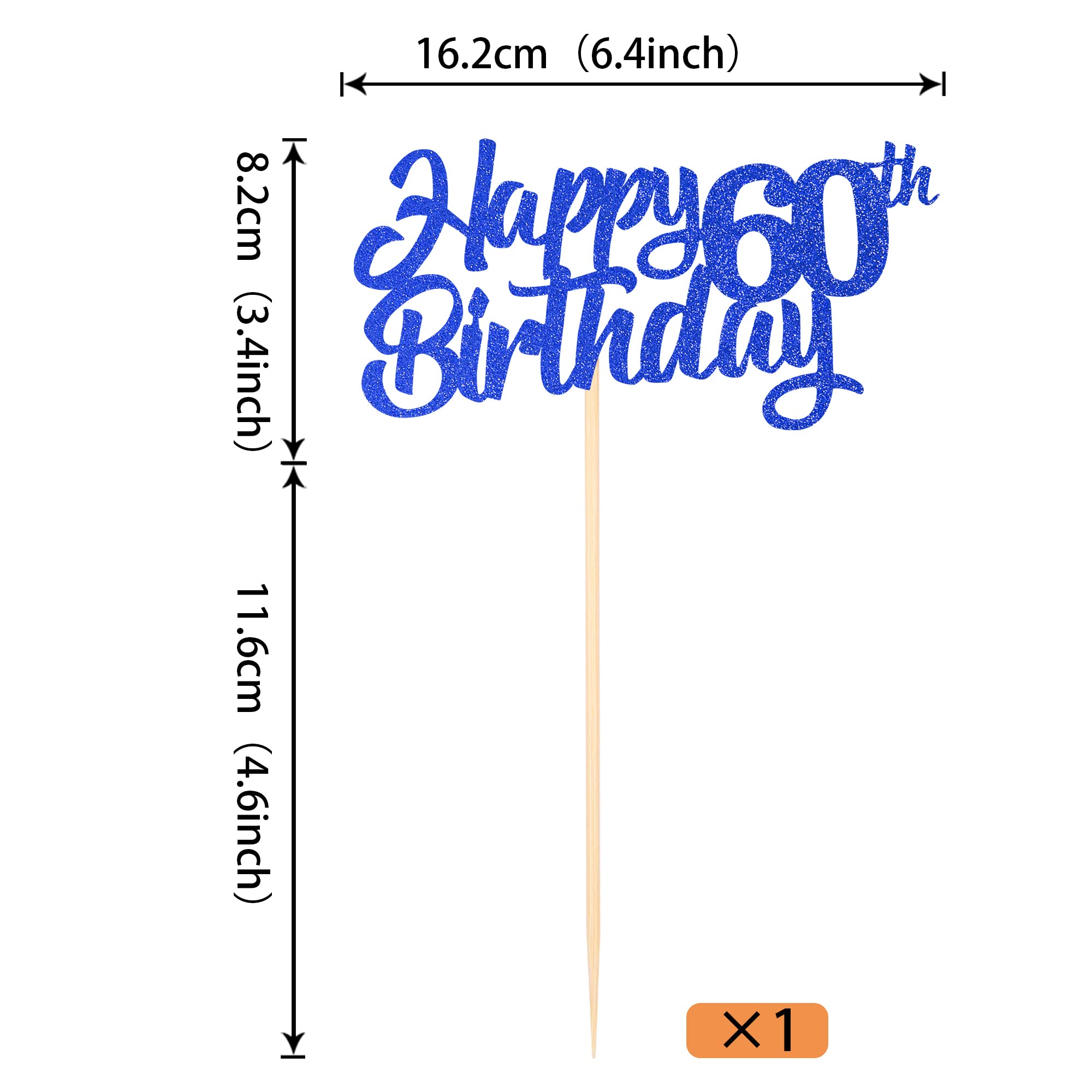 Tortenaufsatz "Happy 60th Birthday" – Glitzernd, Schwarz – Für Kuchen & Cupcakes, 13x22 Cm