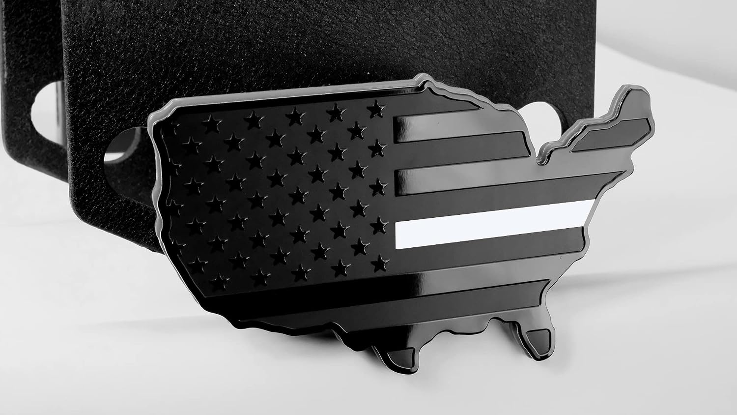 United States Map Flag Metal Trailer Hitch Cover Heavy Duty for Trucks Cars SUV (Fits 2" Receiver, Black with White Line)