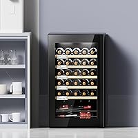Vista 7 de Nevera para Vino, Enfriador Independiente para 33 Botellas de Vino, Compresor Inteligente, Sin Escarcha, Puerta de Vidrio, Control de Temperatura
