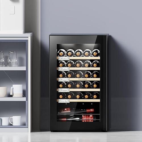 Miniatura 7 de Refrigerador de vino, enfriador de vino independiente de 33 botellas, compresor inteligente, sin heladas, puerta de vidrio, control de temperatura